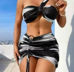 Bikini 3PCS JUPE COURTE 1 SHOULDER