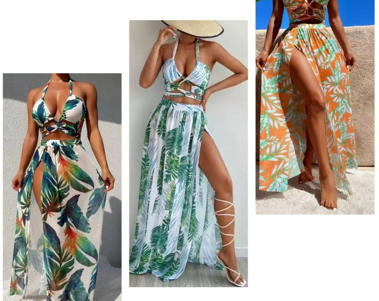 Bikini 3PCS JUPE LONG FEUILLE