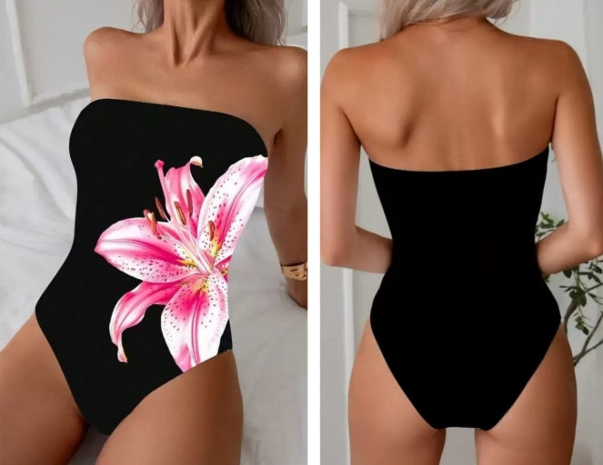 Bikini 1PC GROS FLEUR ROSE