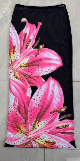 JUPE GROS FLEUR ROSE