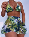 Bikini 3PCS JUPE COURTE FEUILLE VERT