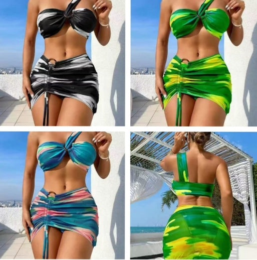 Bikini 3PCS JUPE COURTE 1 SHOULDER